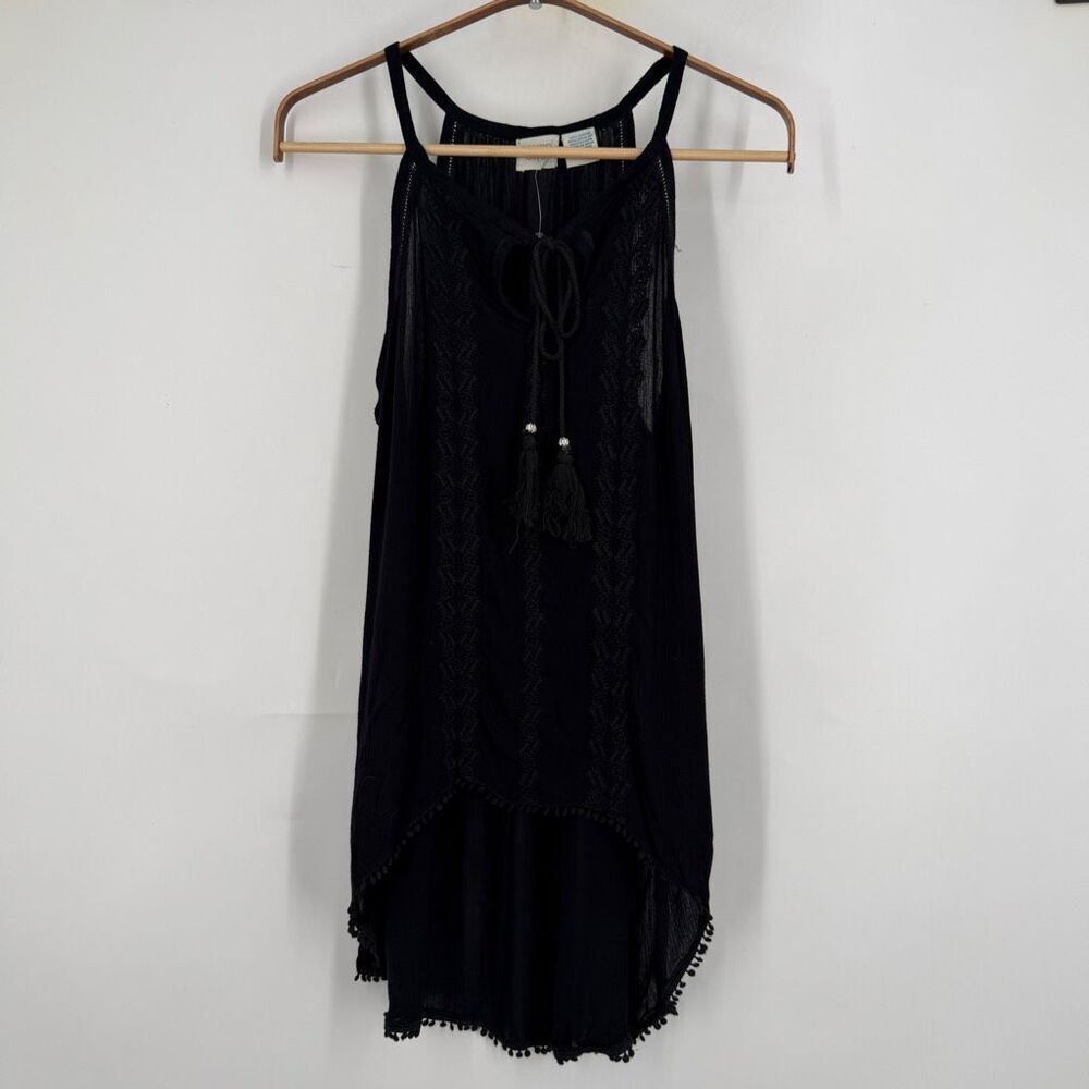 Surf Gypsy Black Embroidered Tassel Tie Neck Sleeveless top Small